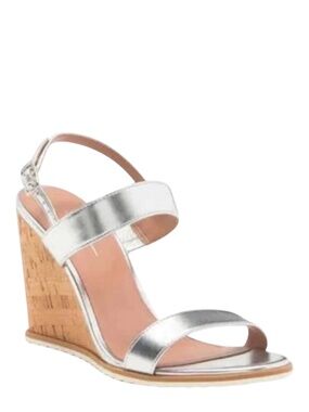 LINEA PAOLO Elara Wedge Sandal Silver Metallic Slingback 3.5" Heel Size 9